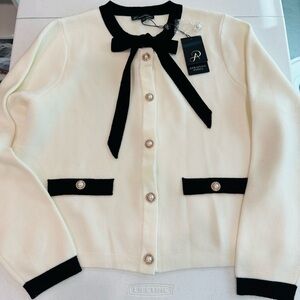 Adrianna Papell Cream and Black Cardigan